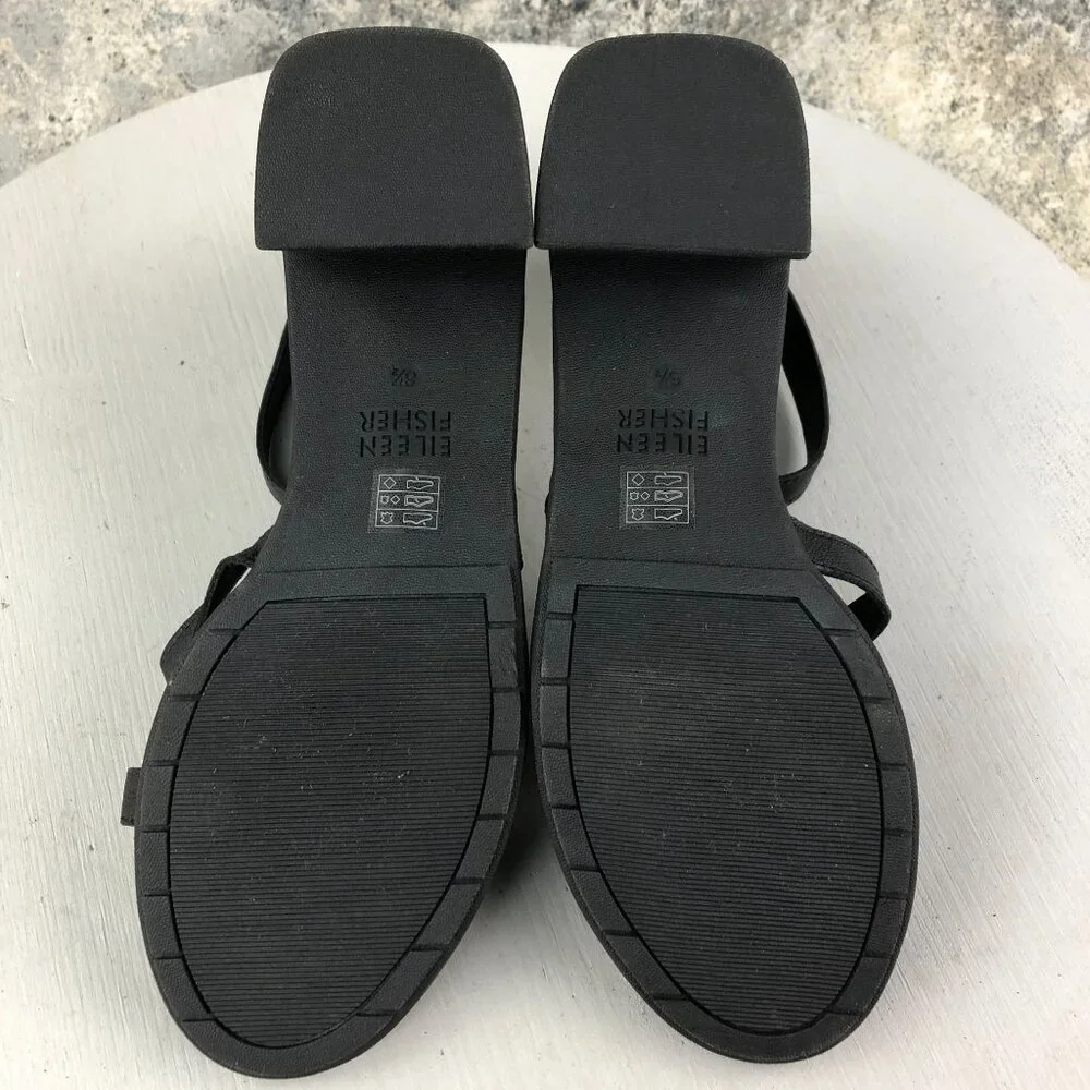 Eileen Fisher NWOT Women's Size 6.5 Noni Black Leather Open Toe Heeled Sandals